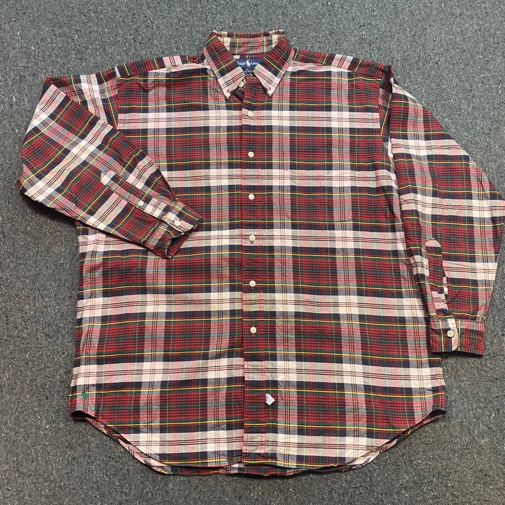Ralph Lauren The Big Oxford Sz M Mens Red Plaid 90s Skater Oversized Button Down